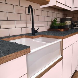 L & P Stone 002 Satin Laminate 1 side Birch Ply Worktop Island  3030x1200x32mm