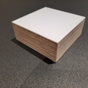 FREE SAMPLE L & P White Throughout SC1 Satin Laminate 1 side 30mm Birch 75x75x32mm