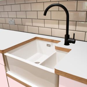 L & P White Throughout SC1 Satin Laminate 1 side Birch Ply Worktop 3030x640x32mm