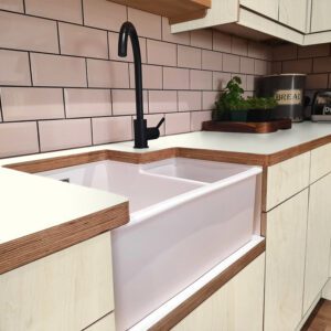 L & P White 001  Satin Laminate 1 side Birch Ply Worktop (Pair) 2x3030x600x32mm