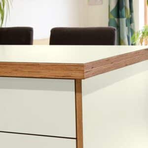 L & P White 004  Satin Laminate 1 side Birch Ply Worktop Island  3030x1200x32mm