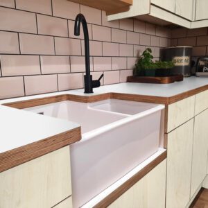 L & P White 009 Satin Laminate 1 side Birch Ply Worktop (Pair) 2x3030x640x32mm