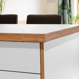 L & P White 009 Satin Laminate 1 side Birch Ply Worktop Island  3030x1200x32mm