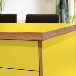 L & P Yellow 004  Satin Laminate 1 side Birch Ply Worktop Island  3030x1200x32mm
