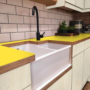 L & P Yellow 004  Satin Laminate 1 side Birch Ply Worktop (Pair) 2x3030x600x32mm